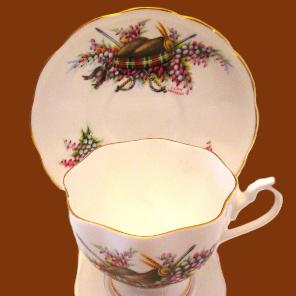 Vtg scottish china festive Queen Anne teacup & saucer of swords,plaid,victory,fl - Picture 2 of 6